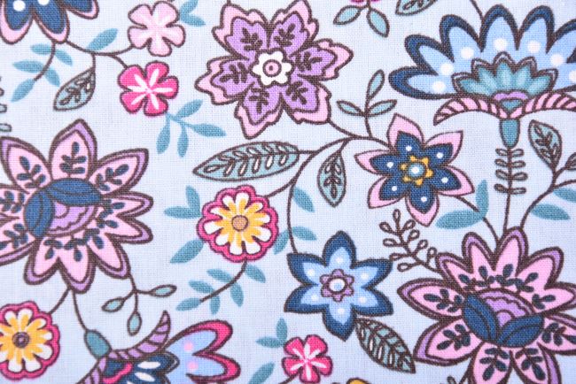 Poplin in blue color with flower print 19425/006