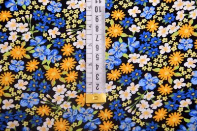 Viscose fabric in black with a print of small yellow and blue flowersTU20439 (3)