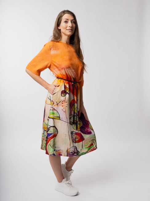 Summer loose dress with abstract flower print SAT22
