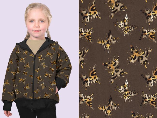 Softshell in brown color with digital butterfly print 20419/055