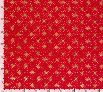 Christmas cotton fabric in red with a print of golden snowflakes 60679/015 (3)