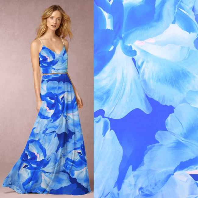 Artificial silk Silky in blue color with digital flower print CS12719G