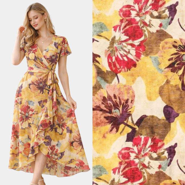Viscose fabric with golden sheen and floral print 22621/580