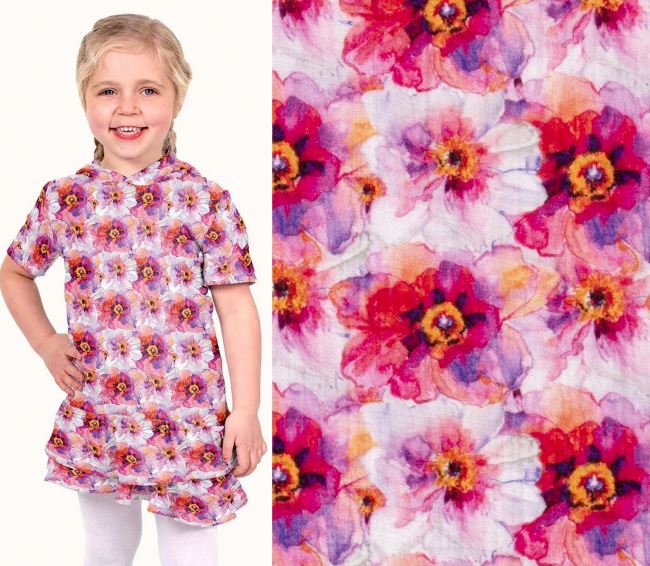 Muslin with digital print of pink flowers 21549/050