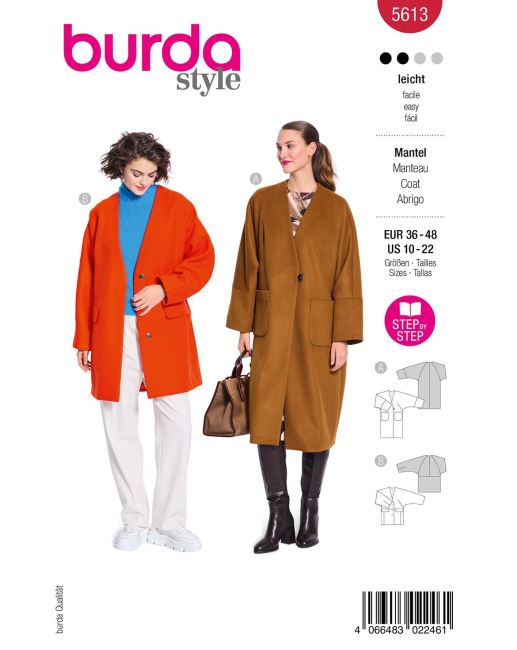 Pattern for women's loose coat in sizes 36-48 5613