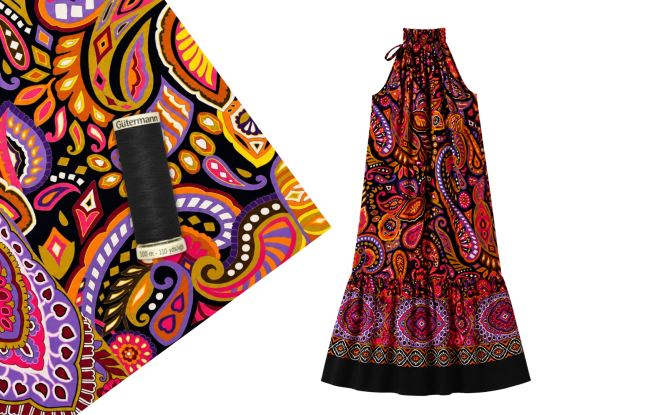 Dress sewing set with ties made of viscose fabric with abstract print SET100