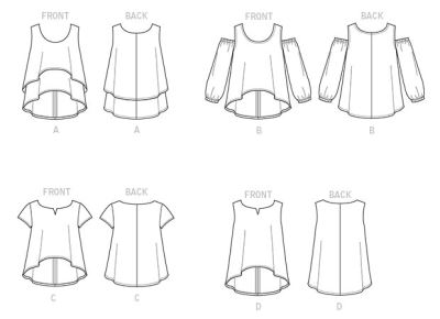 Butterick cut for women's loose t-shirt in size Xsm-Med B6355-Y (1)