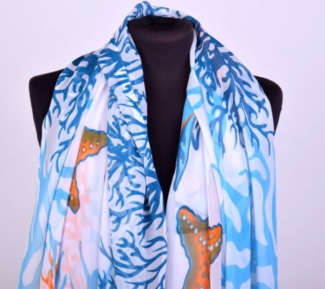 Scarf in white color with marine print SA03
