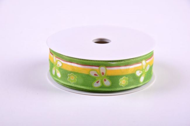 Ribbon in green color with a motif of butterflies 25mm AGA282242