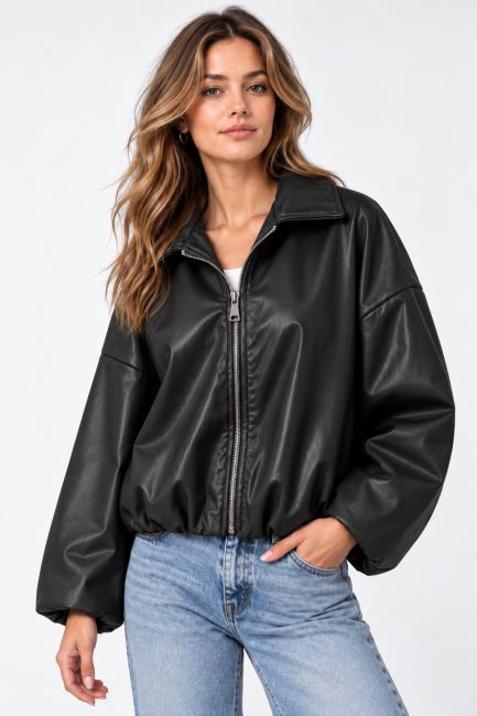Leather jacket in black color ITA-BU05