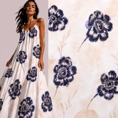 Shiny viscose fabric with a sheen and floral print MI19014/004
