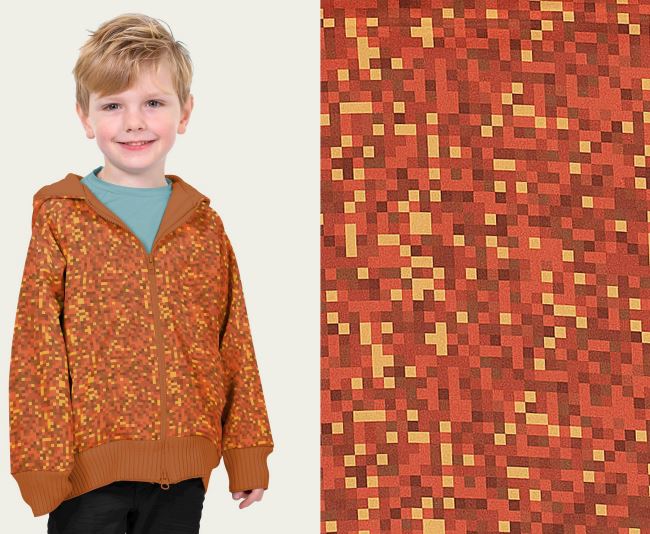 Softshell with digital print of small red cubes 20432/015