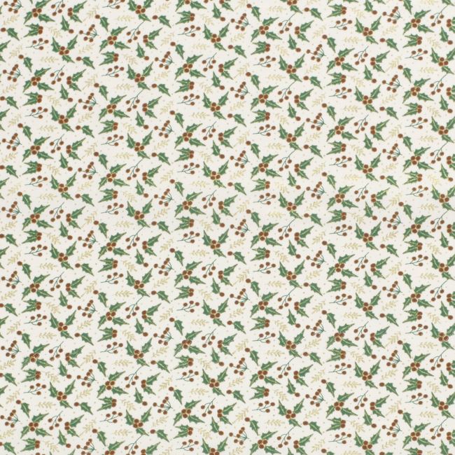 Christmas cotton fabric in cream color with holly print 20721/051