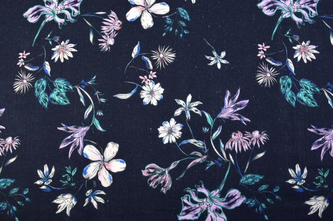 Cotton blouse/dress in dark blue with flower print MAR290