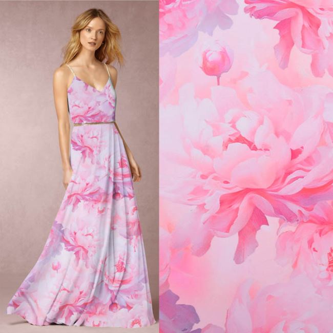 Artificial silk Silky in pink color with flower print CS13103B