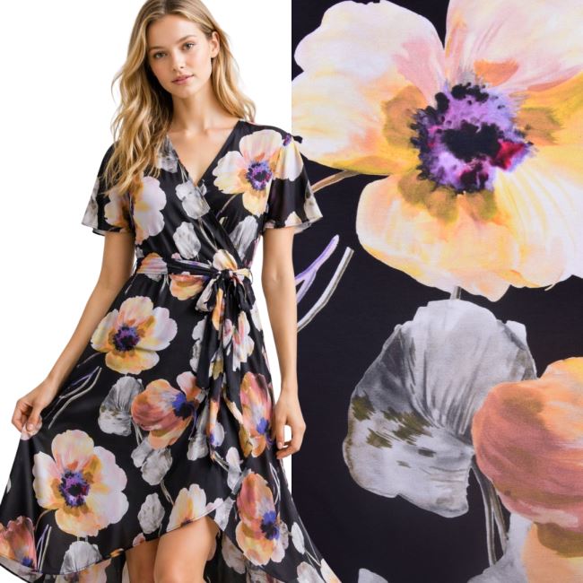 Viscose knit in black with floral print MI19205/904