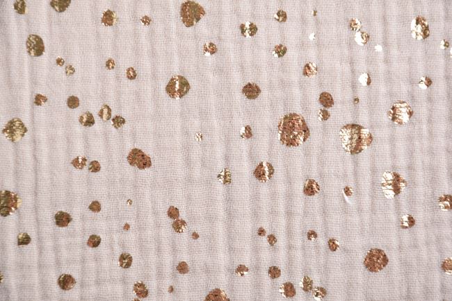 Muslin in beige color with gold polka dots print 181378