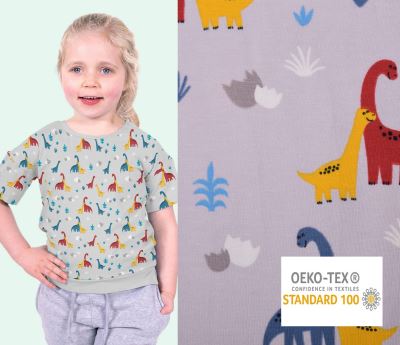 Cotton knit in light gray color with dinosaur print 17664/061