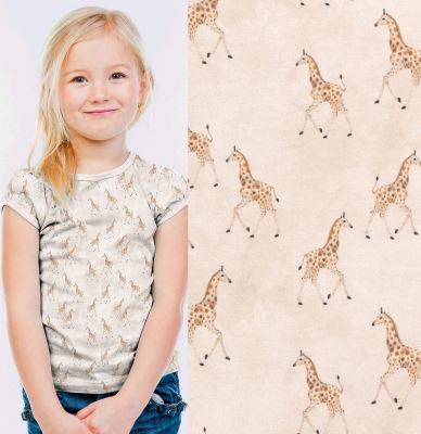 Cotton knit in beige color with digital giraffe print 18920/051