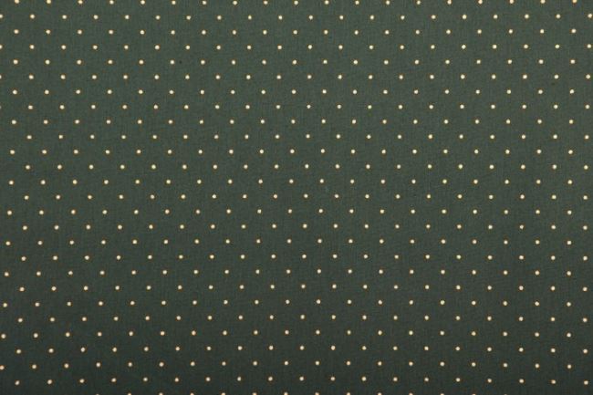Dark green cotton Christmas fabric with gold polka dots print 12700/025