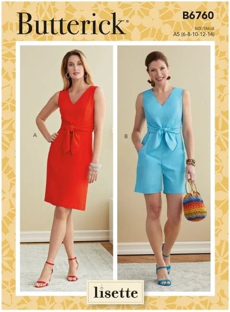 Butterick cut for women's dress and overall in size 32-40 B6760-A5