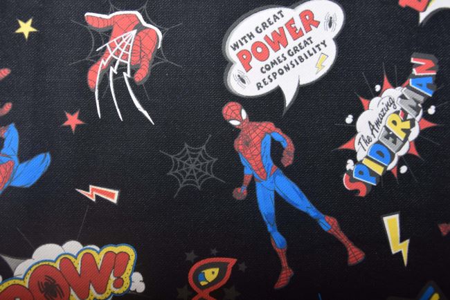 1 m of black cotton knit with a denim look and Spider-Man print DS-KUP147