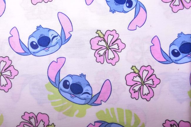 1 m of cotton knitwear in white with fairy tale character Stitch DS-KUP147