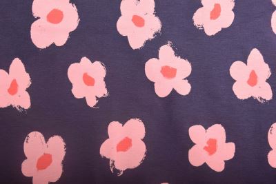 1 m of cotton knitwear in blue with flower print DS-KUP74