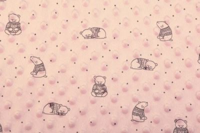 Minky fleece in old pink color with teddy bear print 15380/092