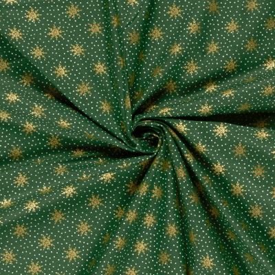 Christmas cotton fabric in green with a print of golden snowflakes 60679/025 (4)