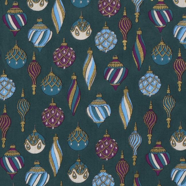 Christmas fabric made of cotton in green with a print of Christmas decorations 18713/024