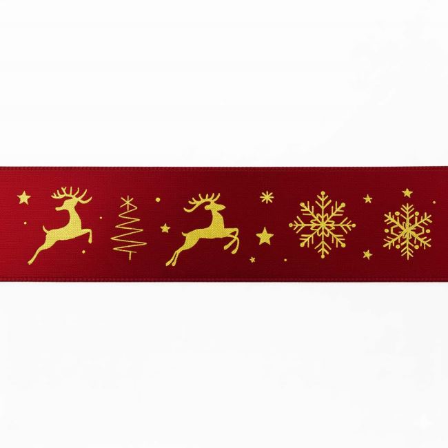 Satin Christmas ribbon in red with Christmas print 15 mm I-TM0-CP2405-148