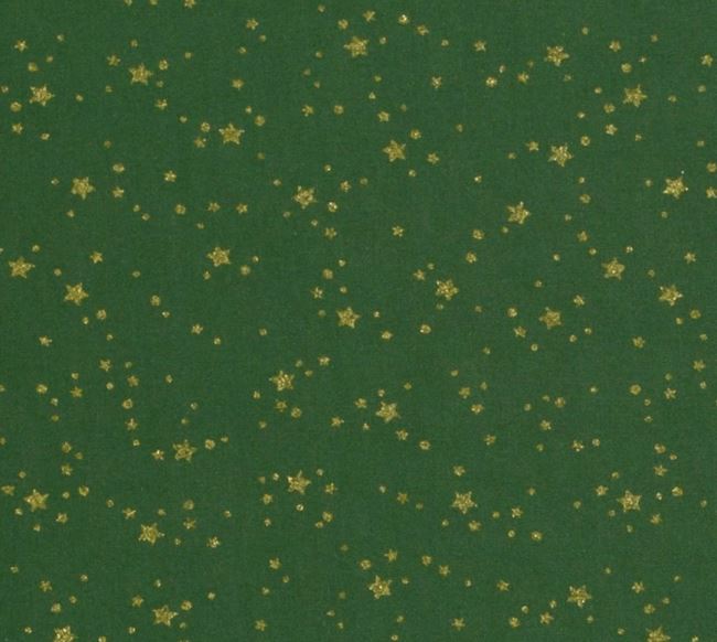Christmas green cotton fabric with gold stars and dots print 20709/025