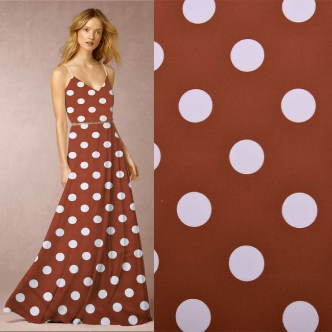 Artificial silk Silky in brown color with polka dot print CS13205F