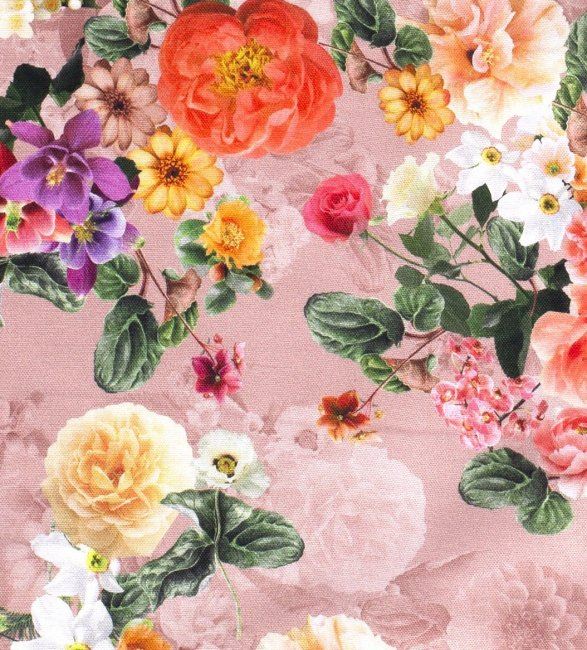 Decorative fabric with a digital print of blooming flowers 01594/013