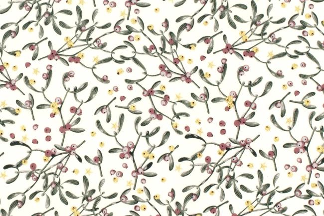 Christmas cotton fabric in cream color with mistletoe print 22719/051