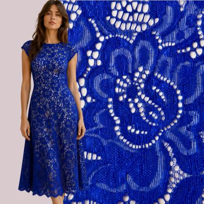 Royal blue lace with flower motif CCHB-738/1
