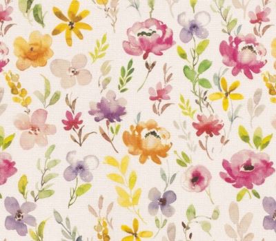 Decorative fabric in cream color with digital print of meadow flowers 01650/050