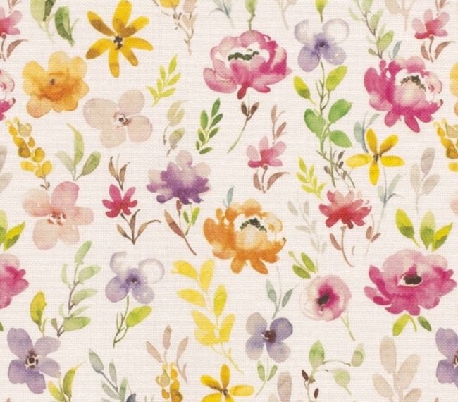 Decorative fabric in cream color with digital print of meadow flowers 01650/050
