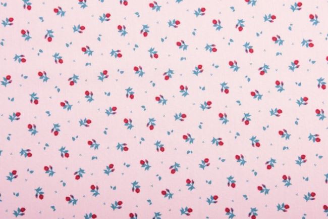 Poplin in pink color with small red flowers KC0382-013