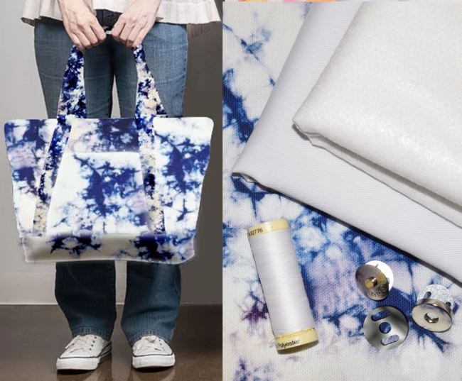Set for sewing a large bag with blue batik print STA04