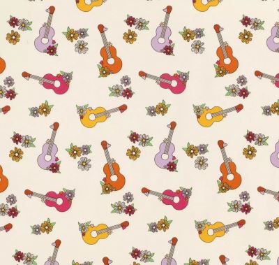 Cream-colored cotton knit with a print of musical instruments 21814/051