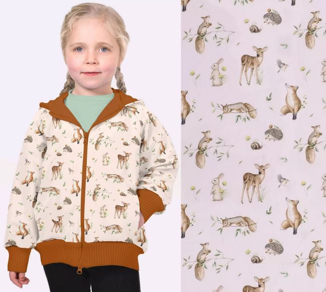 Softshell in cream color with digital print of forest animals 20406/051