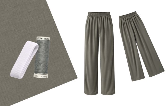 Set for sewing loose trousers into elastic in light gray color SET115