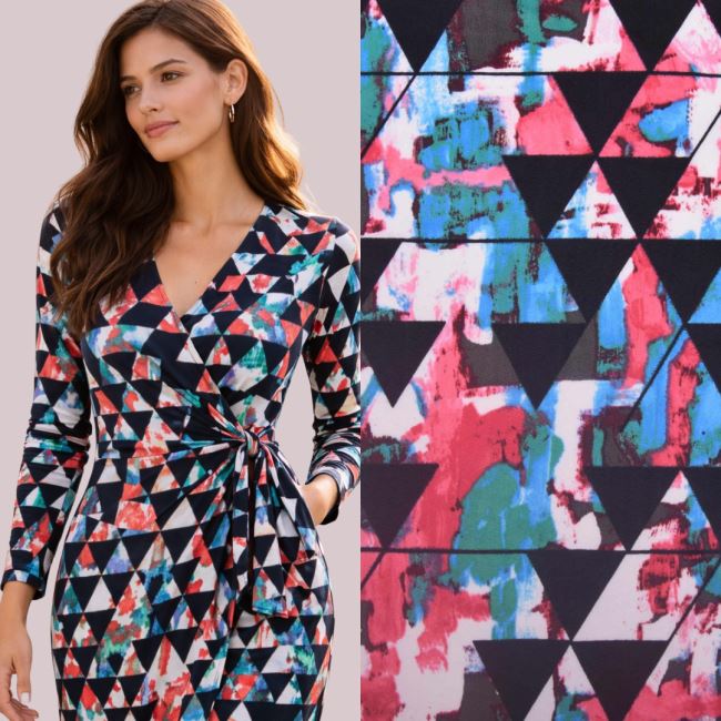 Stretch knit in black with abstract and geometric print TF546