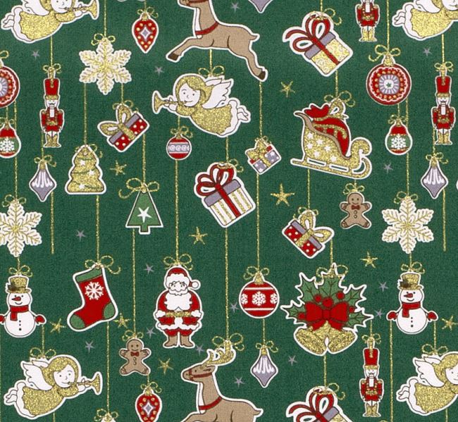 Christmas fabric made of cotton in green color with thematic print 20727/025