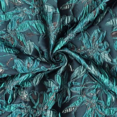 Social jacquard fabric in petrol color with plastic flower pattern 23189/670 (4)