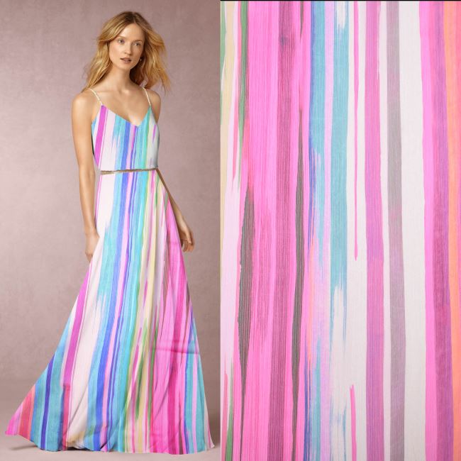 Chiffon with a print of colored stripes TF1041