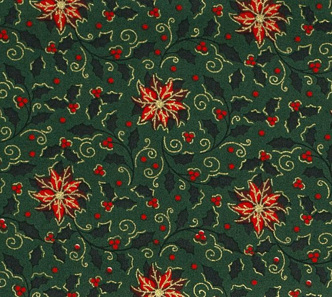 Christmas cotton fabric in green color with flower print 20723/025