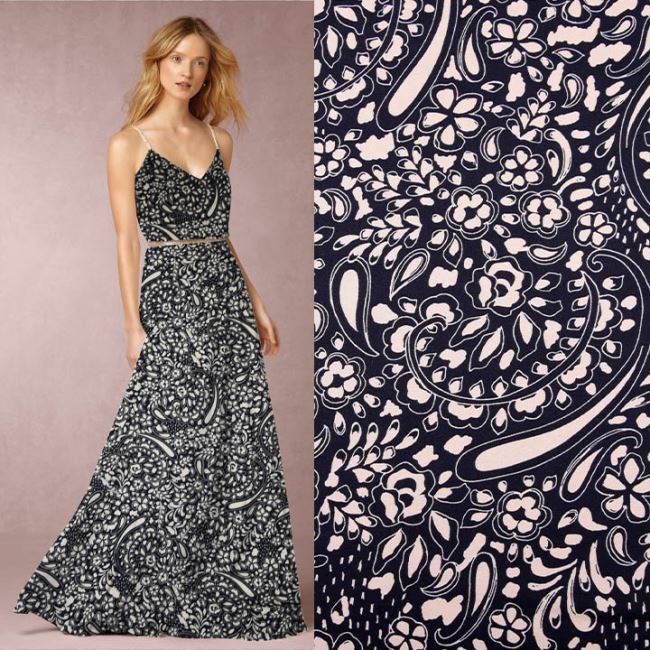 Viscose fabric in black with flower print TI554